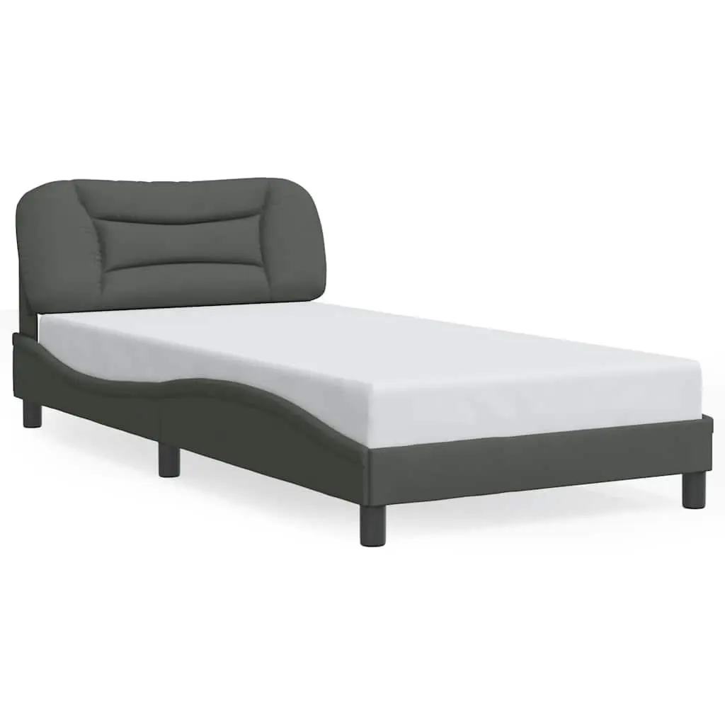 King Single Bed Frame with Upholstered Grey Headboard
