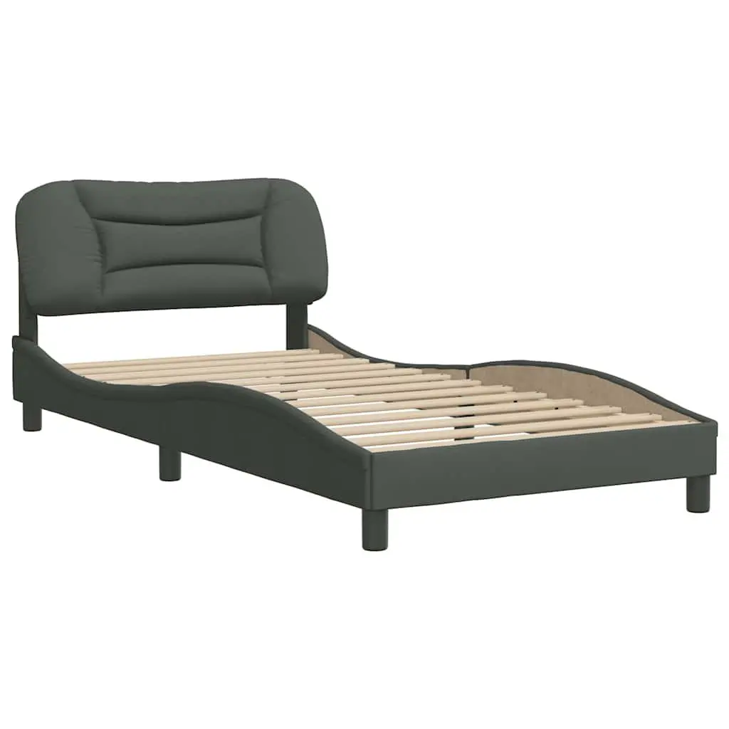 King Single Bed Frame with Upholstered Grey Headboard