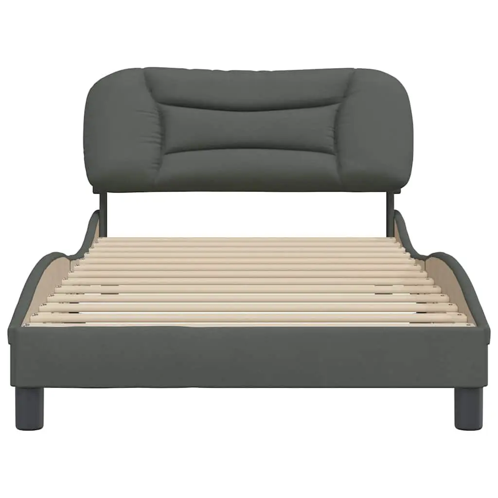 King Single Bed Frame with Upholstered Grey Headboard