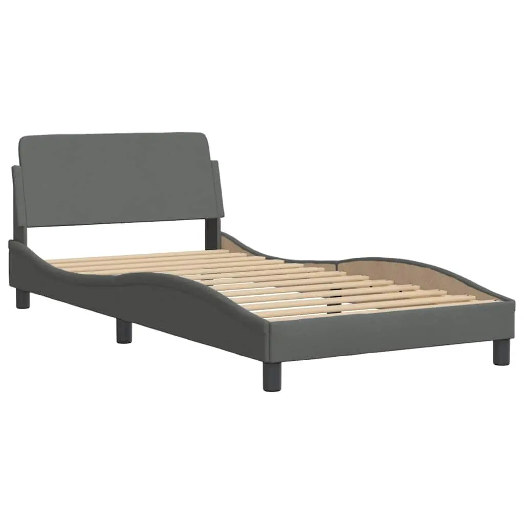 King Single Bed Frame with Upholstered Grey Headboard