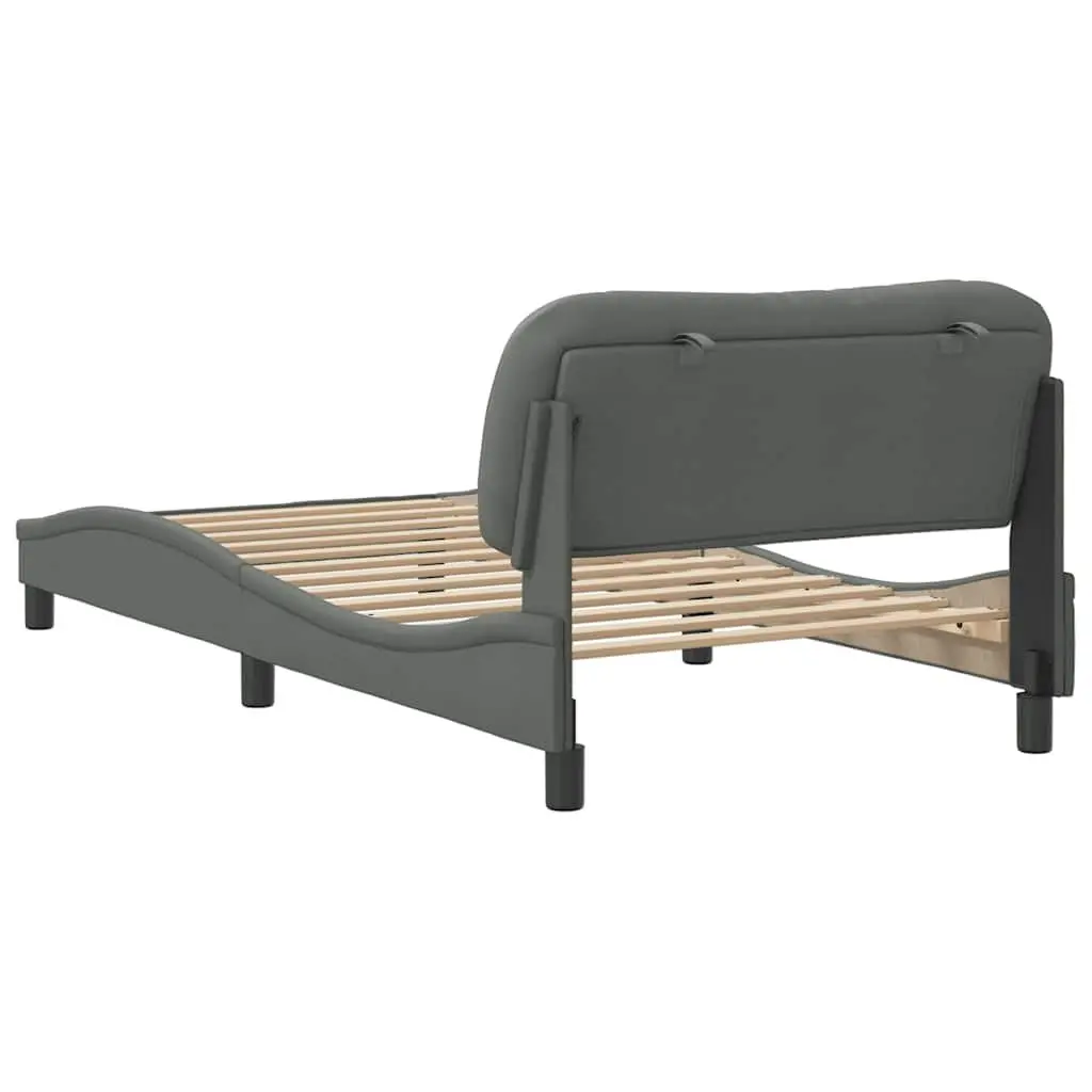 King Single Bed Frame with Upholstered Grey Headboard