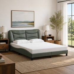 Stylish Grey Fabric Queen Bed Frame with Headboard
