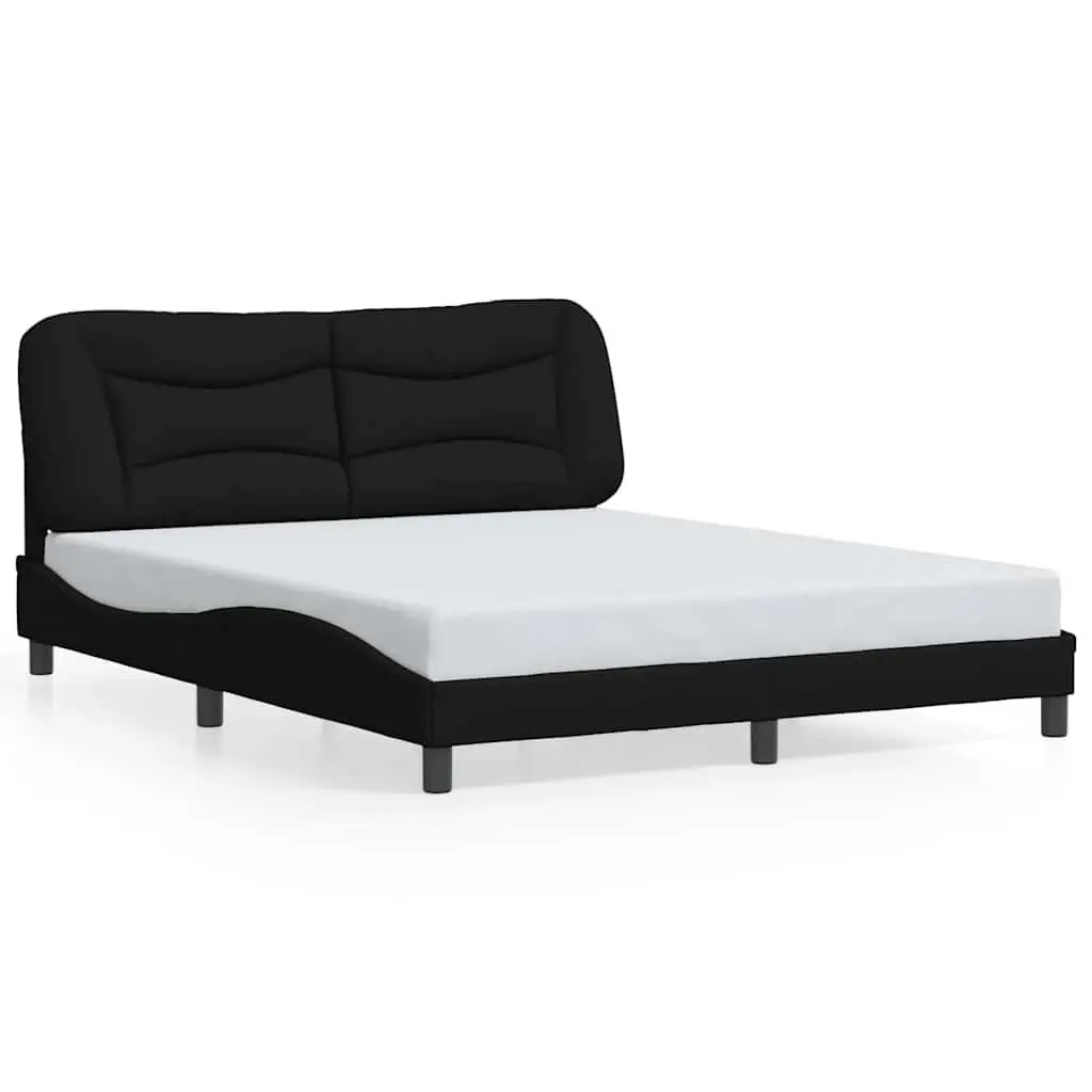 Black Fabric Queen Bed Frame with Cushioned Headboard