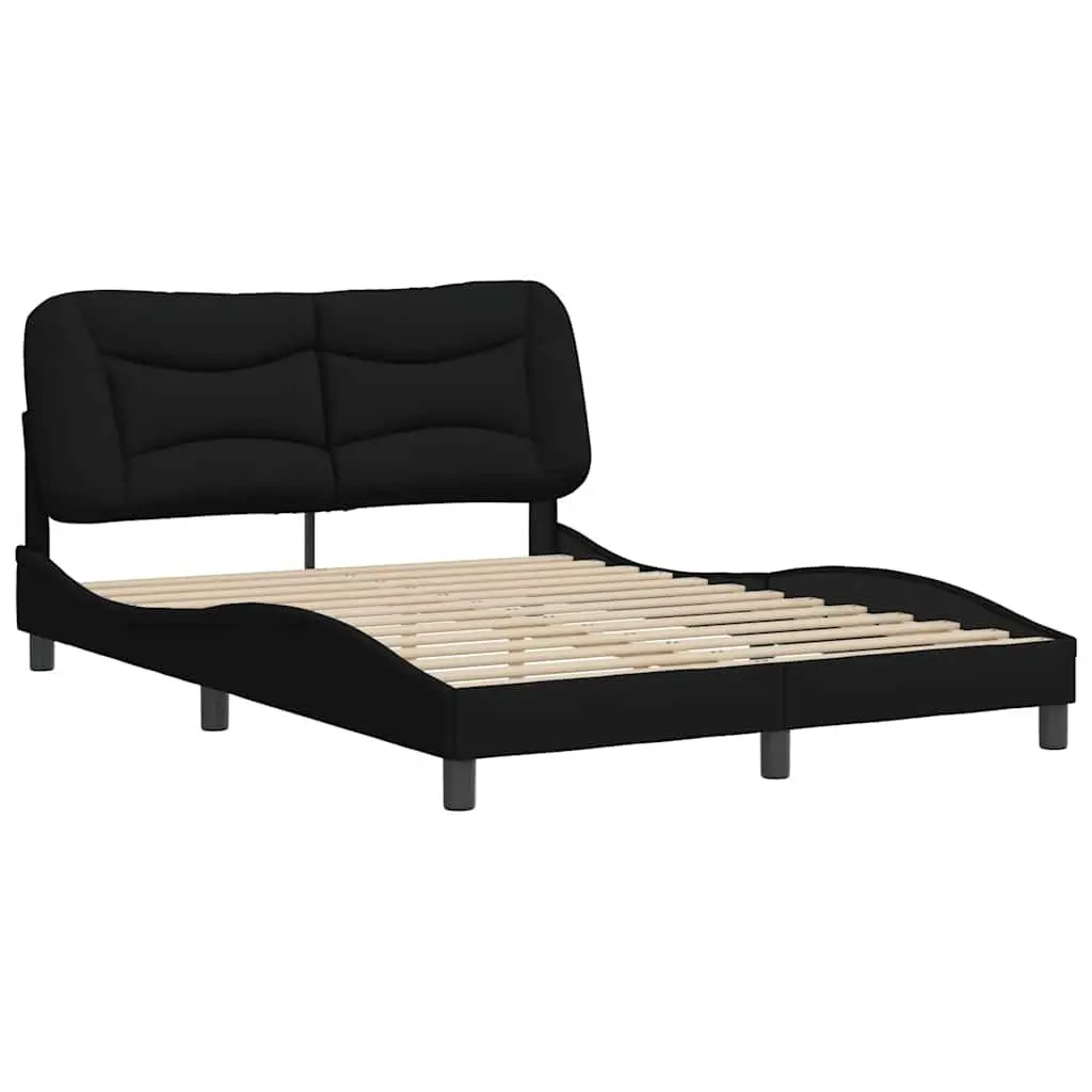 Black Fabric Queen Bed Frame with Cushioned Headboard
