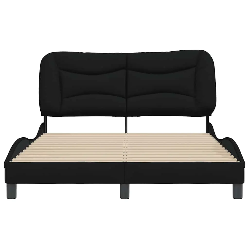 Black Fabric Queen Bed Frame with Cushioned Headboard