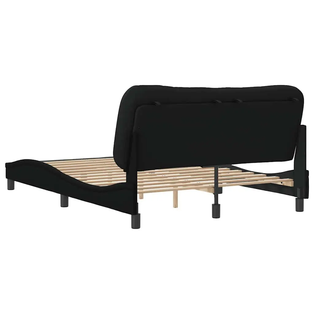 Black Fabric Queen Bed Frame with Cushioned Headboard