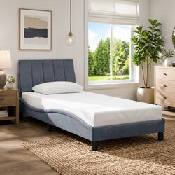 Stylish Grey Velvet Bed Frame with Cushioned Headboard