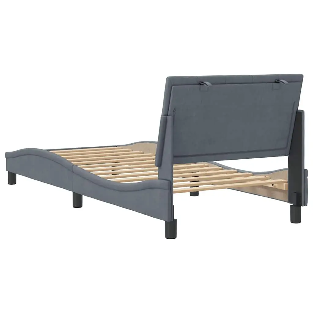 Grey Velvet Bed Frame with Cushioned Headboard