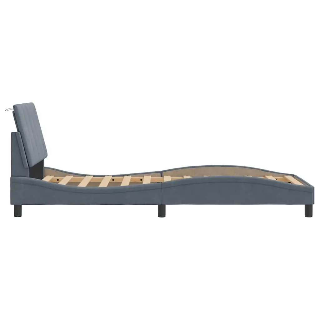 Grey Velvet Bed Frame with Cushioned Headboard