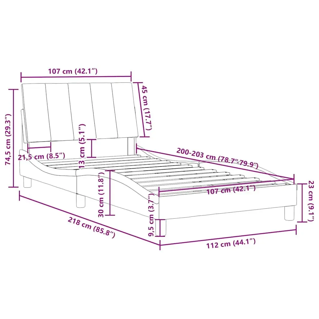 King Single Bed Frame with Velvet Headboard