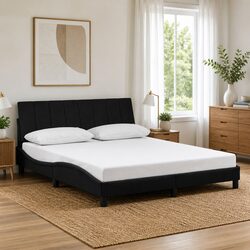 Black Velvet Queen Bed Frame with Cushioned Headboard