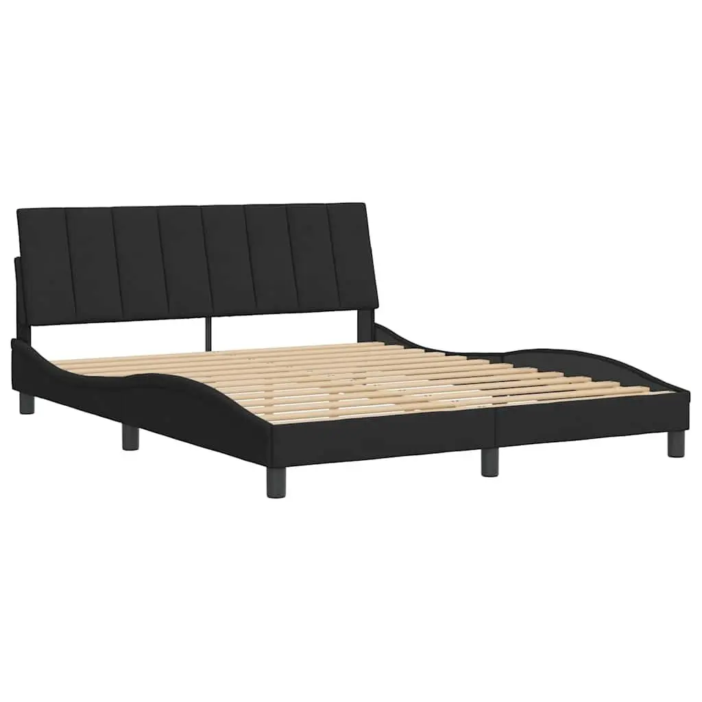 Black Velvet Queen Bed Frame with Cushioned Headboard