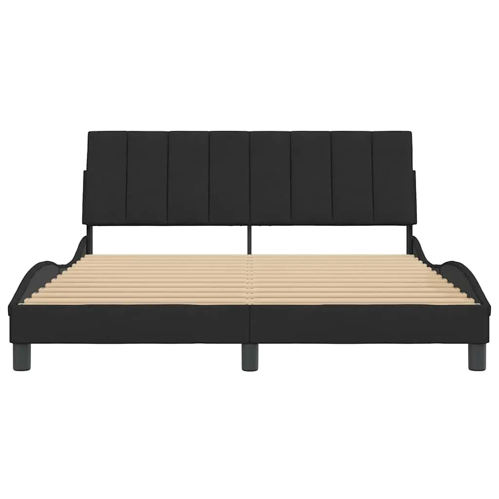 Black Velvet Queen Bed Frame with Cushioned Headboard