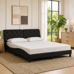 Stylish Queen Bed Frame with Black Velvet Headboard