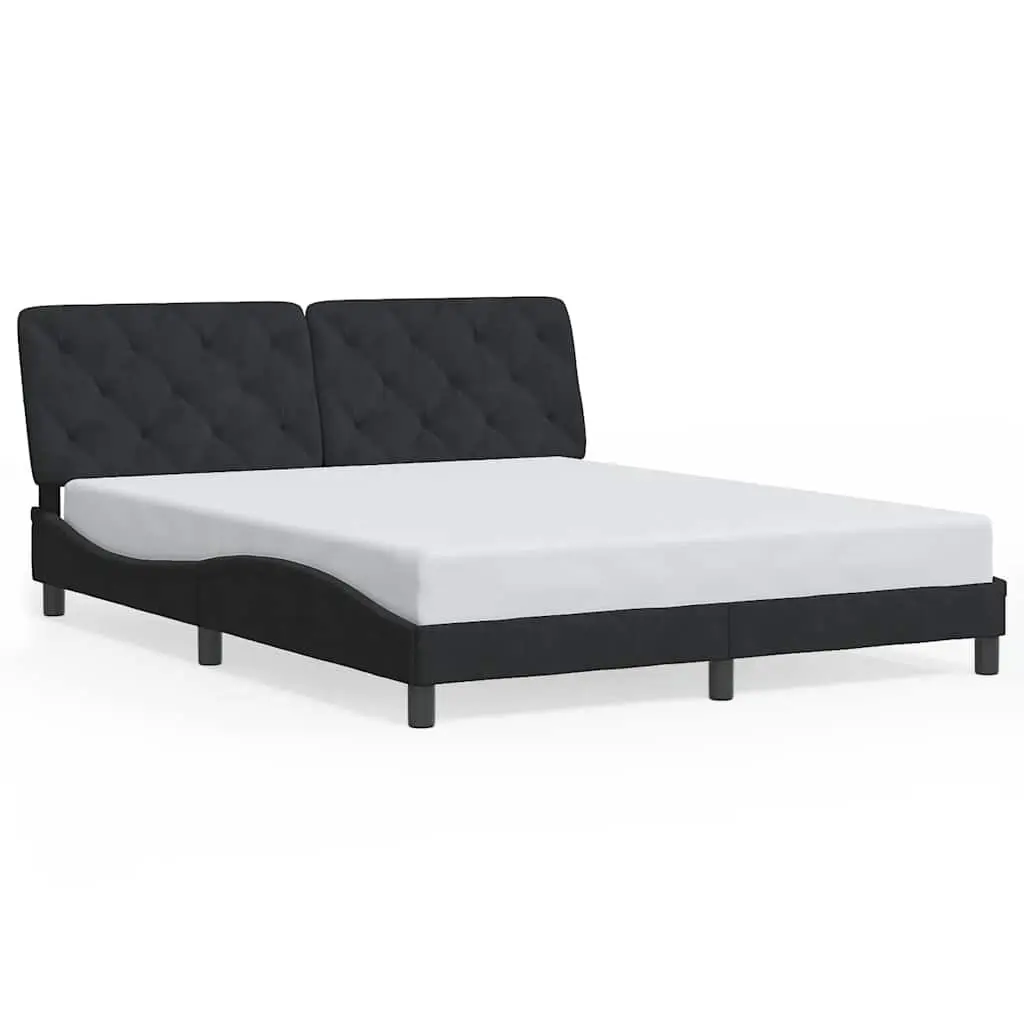Queen Bed Frame with Black Velvet Headboard