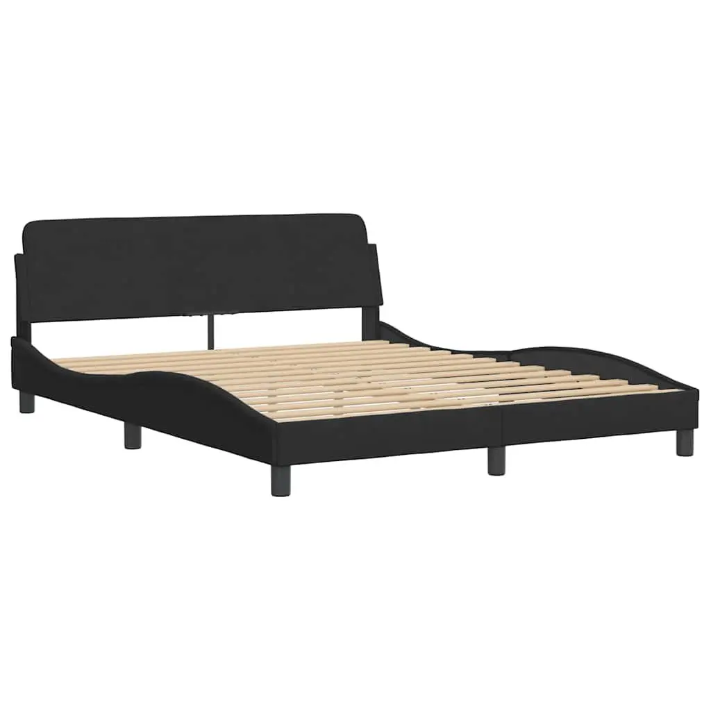 Queen Bed Frame with Black Velvet Headboard