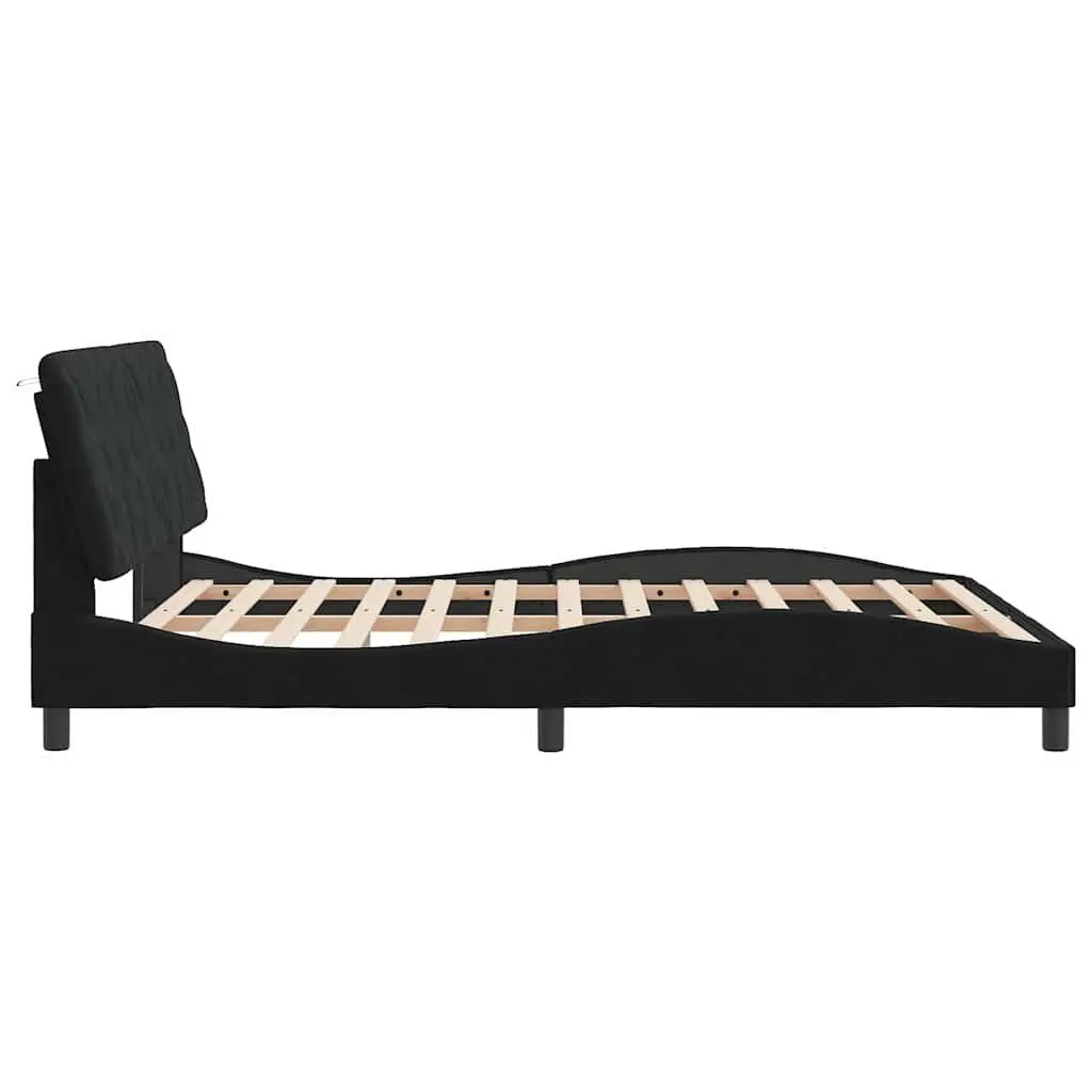 Queen Bed Frame with Black Velvet Headboard