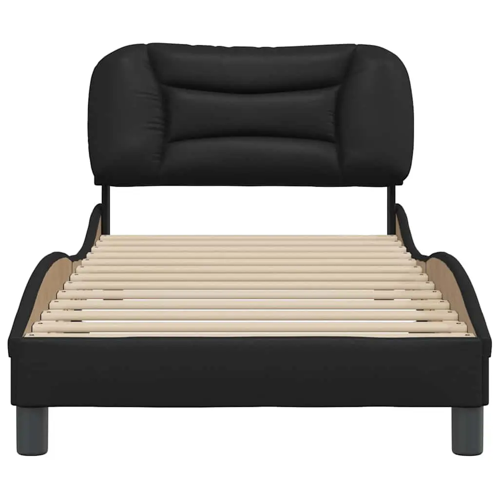 Black Faux Leather Bed Frame with Slatted Base