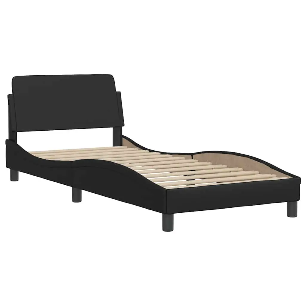 Black Faux Leather Bed Frame with Slatted Base