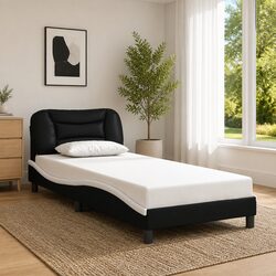 Sturdy White and Black Faux Leather Bed Frame 90x190 cm