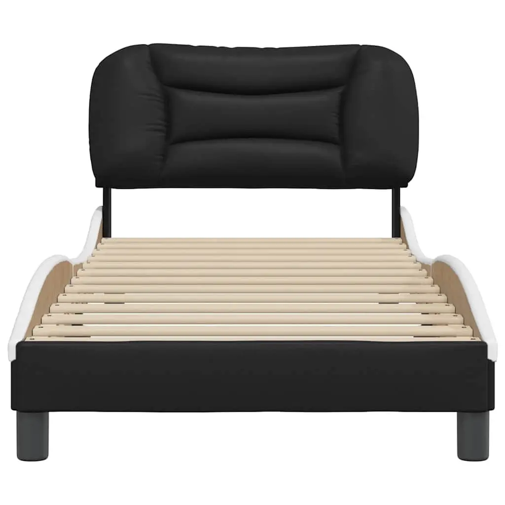 White and Black Faux Leather Bed Frame 90x190 cm