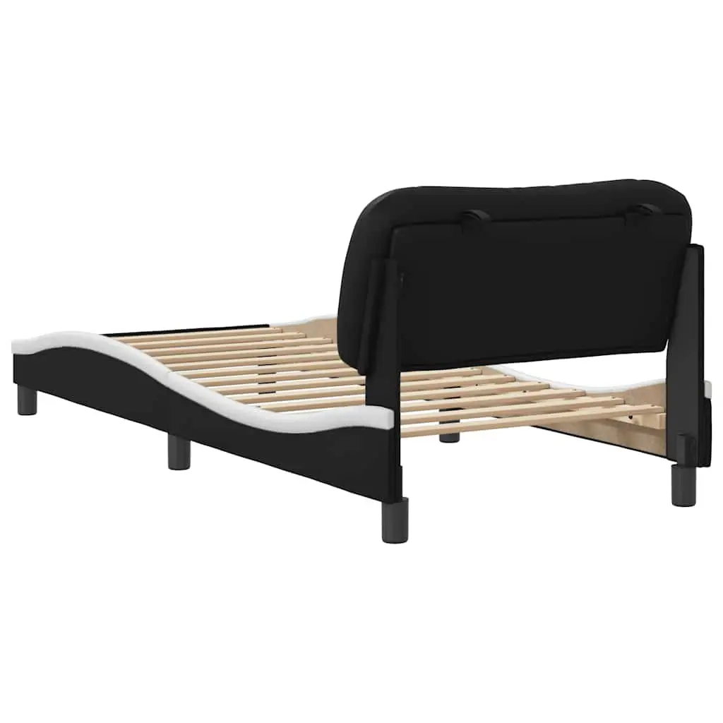 White and Black Faux Leather Bed Frame 90x190 cm