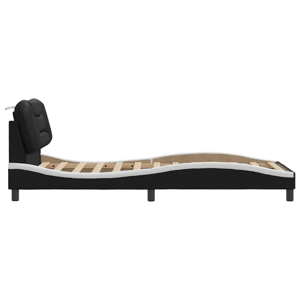 White and Black Faux Leather Bed Frame 90x190 cm