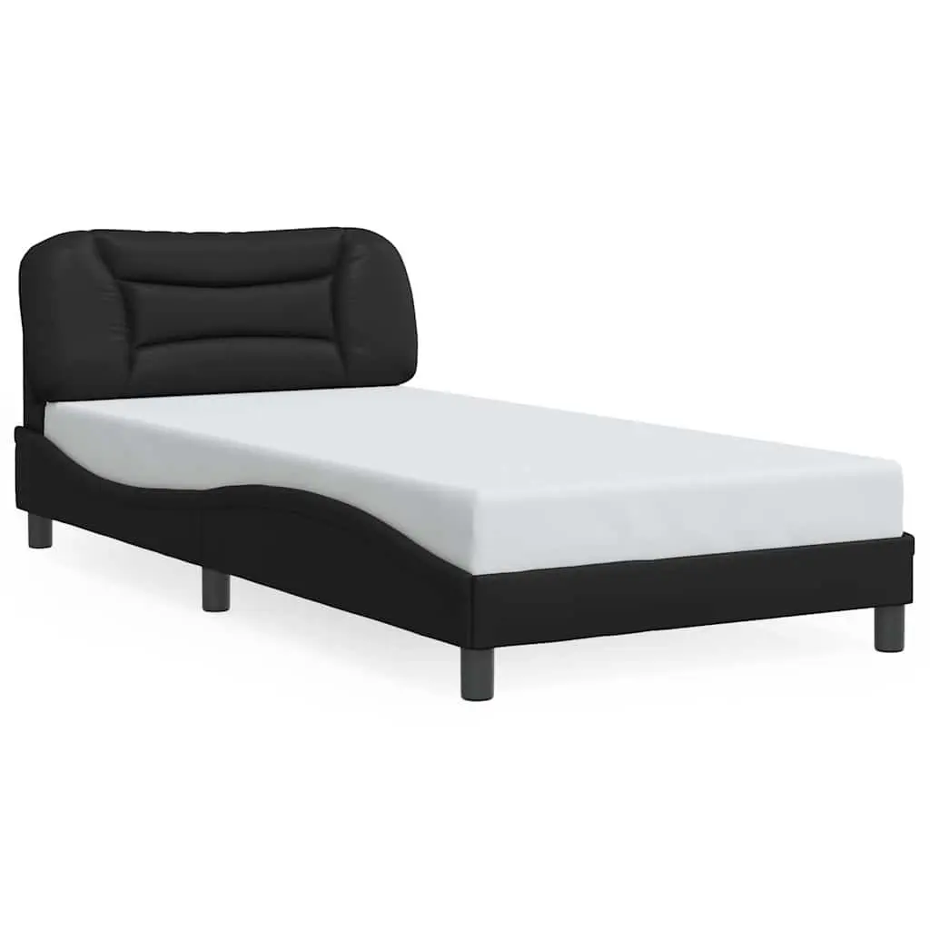 Black Faux Leather King Single Bed Frame with Cushioned Headboard