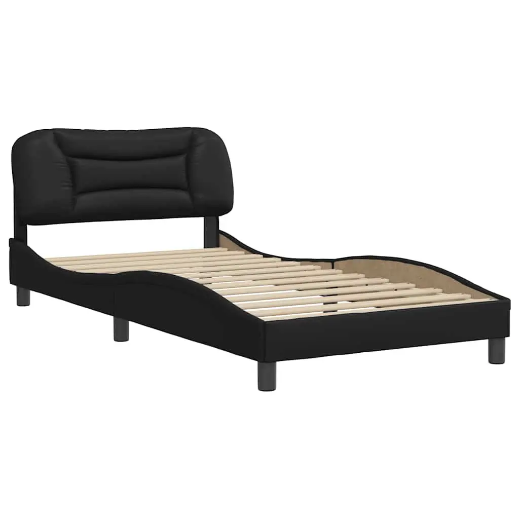 Black Faux Leather King Single Bed Frame with Cushioned Headboard