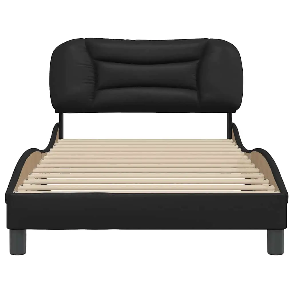 Black Faux Leather King Single Bed Frame with Cushioned Headboard