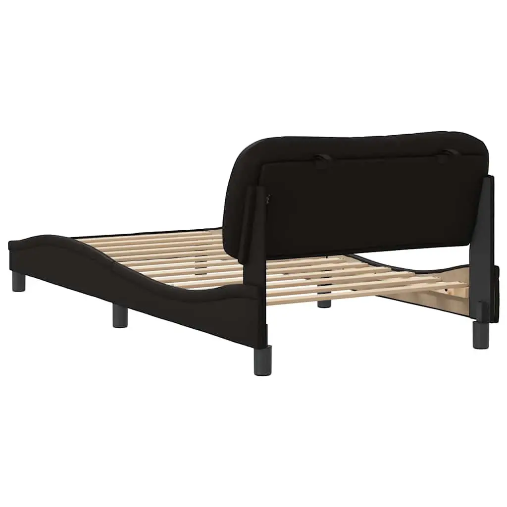 Black Faux Leather King Single Bed Frame with Cushioned Headboard