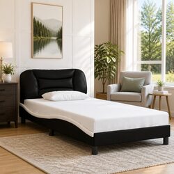 Durable King Single Bed Frame with Padded Faux Leather Headboard