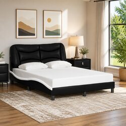 Double Bed Frame with Headboard White Black 137x190 cm Bedroom Furniture