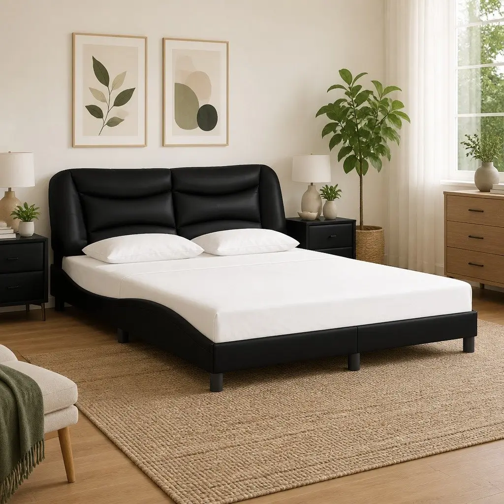 Bed Frame Faux Leather 152x203 cm Black