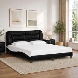 Modern White Faux Leather Queen Bed Frame with Headboard