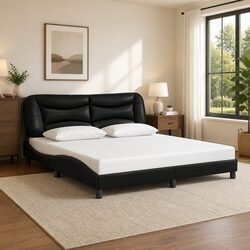 Durable King Bed Frame 180x200cm in Black Faux Leather