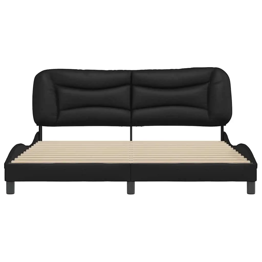 Bed Frame Faux Leather 180x200cm Black with Headboard Slatted Base