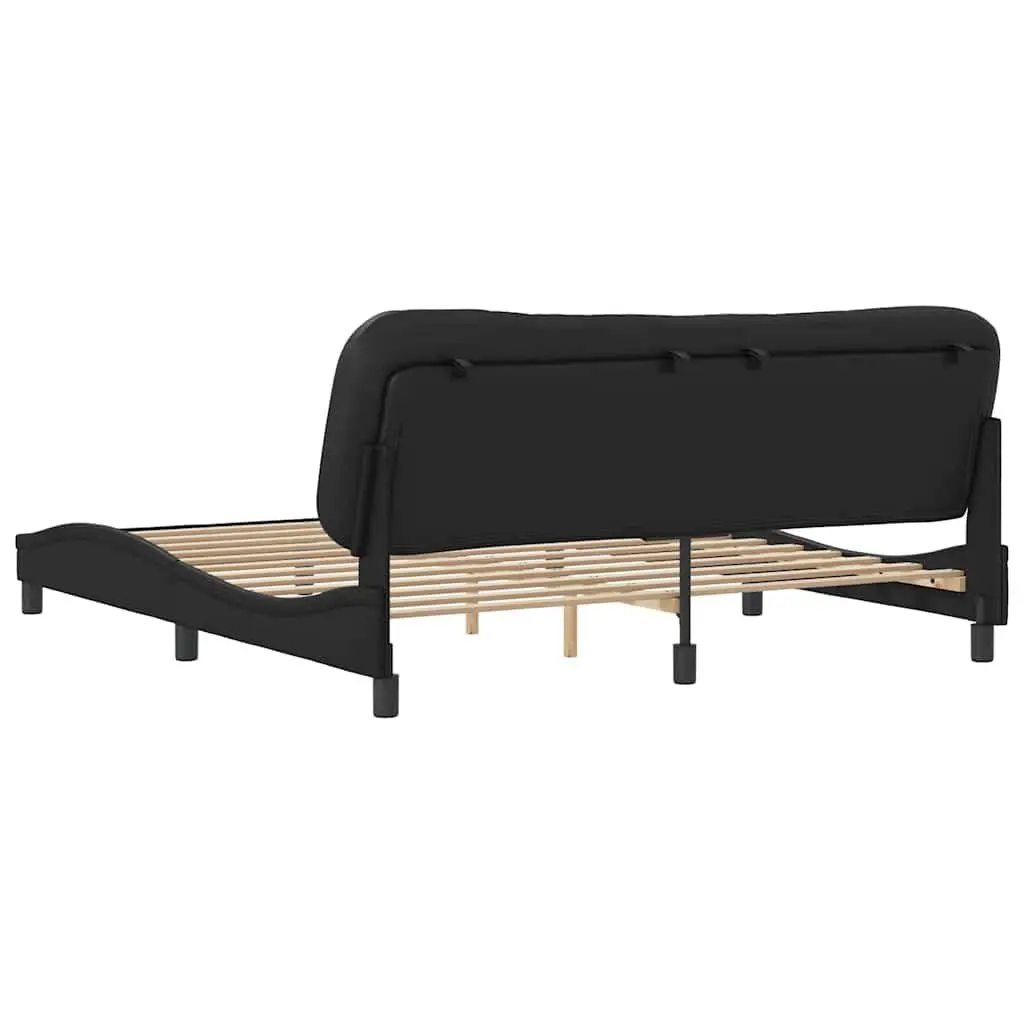 Bed Frame Faux Leather 180x200cm Black with Headboard Slatted Base