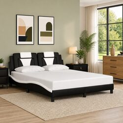 Stylish Queen Bed Frame with Padded Faux Leather Headboard