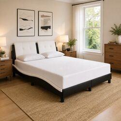 Stylish Black Fabric Bed Frame with Cushioned Headboard