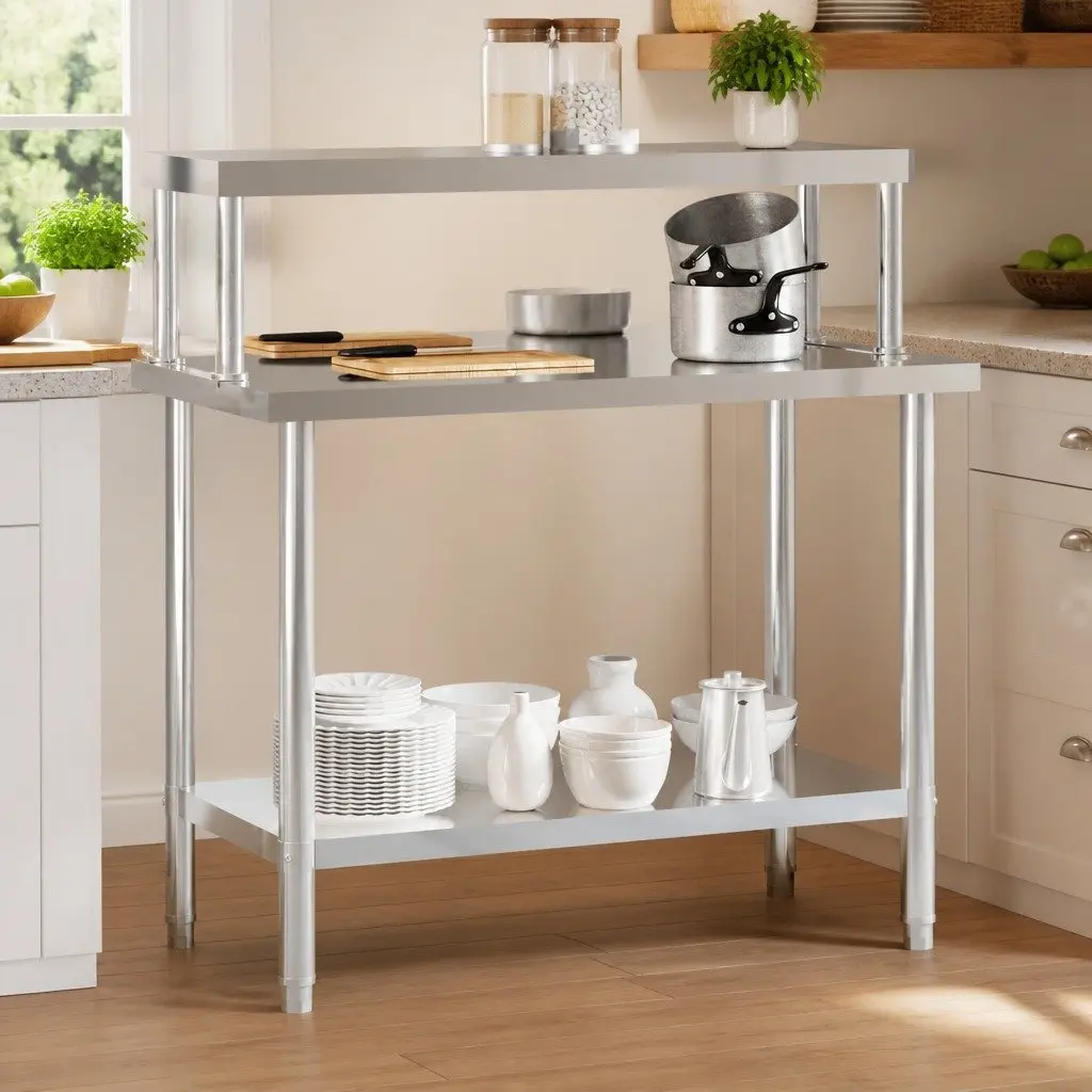 Stainless Steel Kitchen Work Table with Overshelf