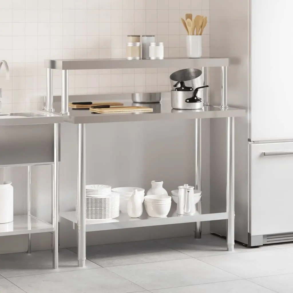Stainless Steel Kitchen Work Table with Overshelf