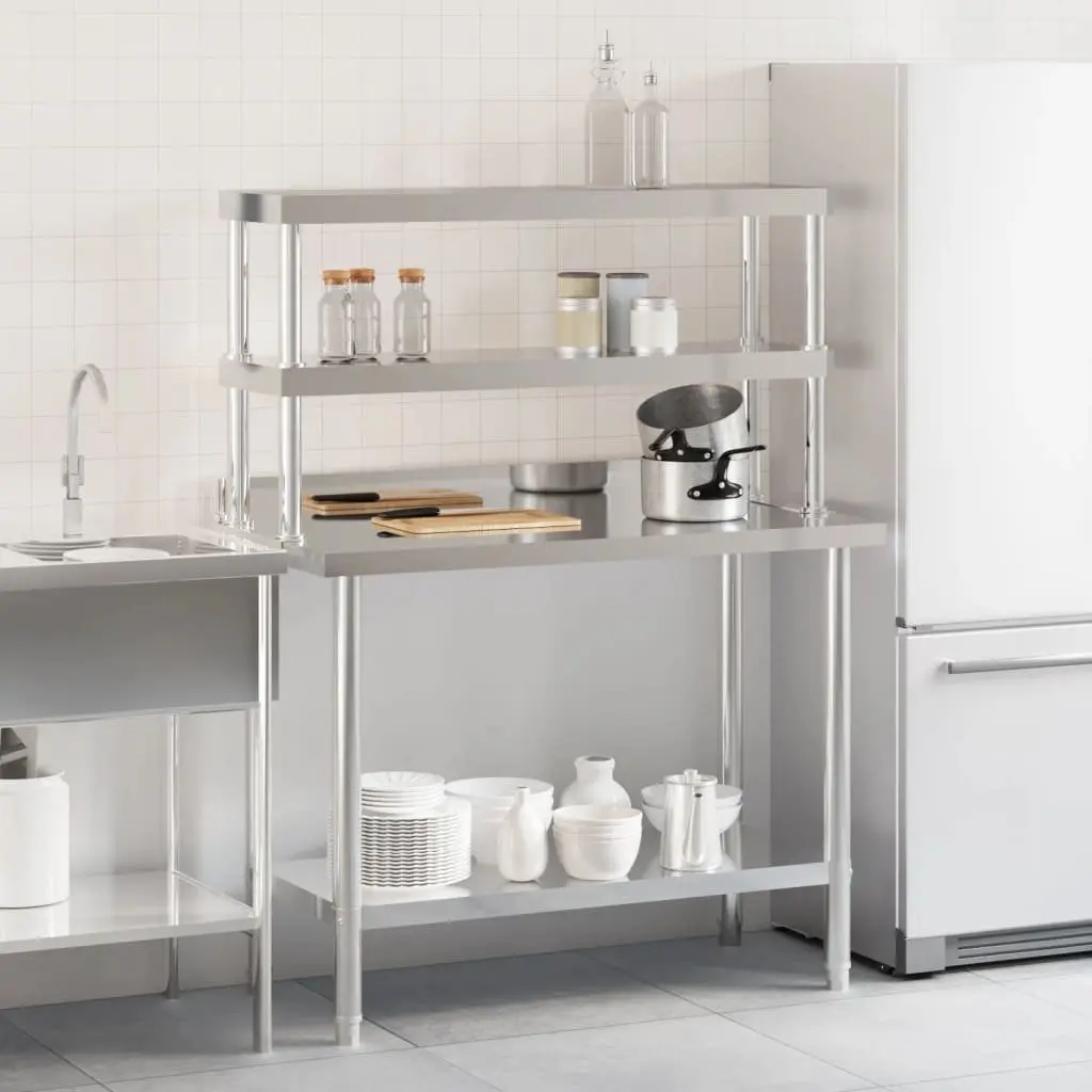 Stainless Steel Kitchen Work Table with Overshelf