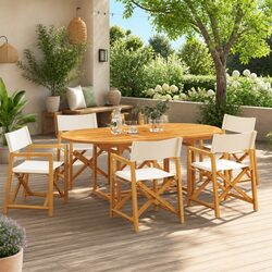 Set of 6 Cream Fabric Folding Garden Chairs