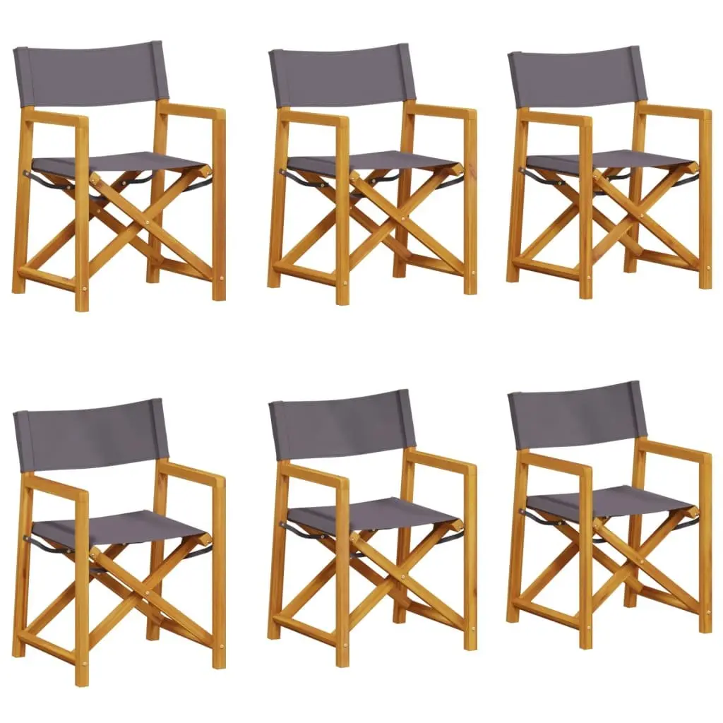 Folding Garden Chairs Set of 6 Acacia Wood Grey Fabric