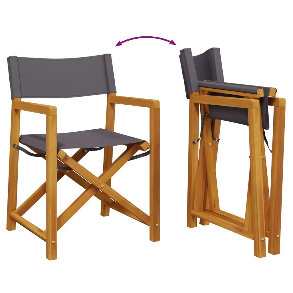 Folding Garden Chairs Set of 6 Acacia Wood Grey Fabric