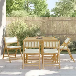 Premium Bamboo Folding Bistro Chairs Set of 6 with Cushions