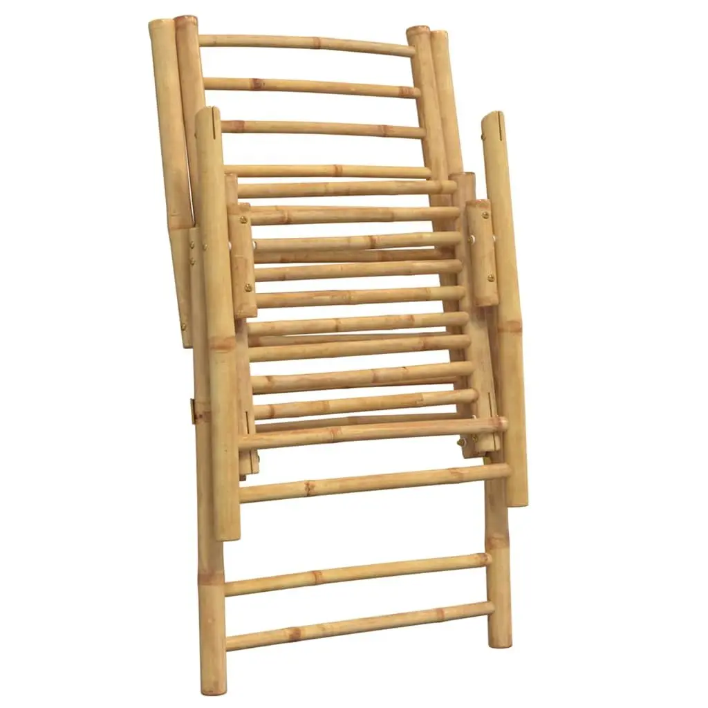 Folding Garden Reclining Chair Solid Bamboo Brown 4 Piece Set Five-Position Adjustable Backrest Cream White Padded Cushion