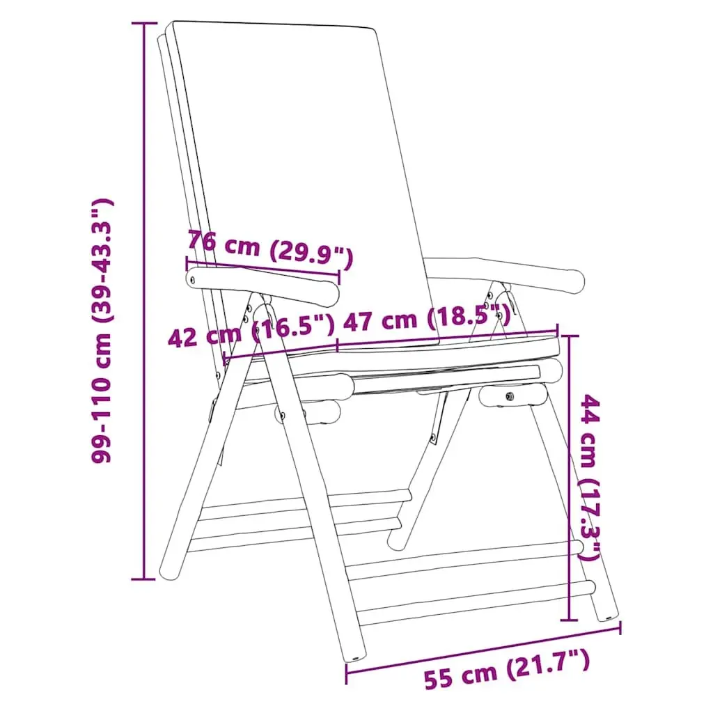 Folding Garden Reclining Chair Solid Bamboo Brown 4 Piece Set Five-Position Adjustable Backrest Cream White Padded Cushion