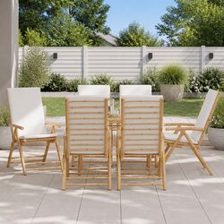 Bamboo Outdoor Reclining Chair Set with Cushions - 6 Pieces